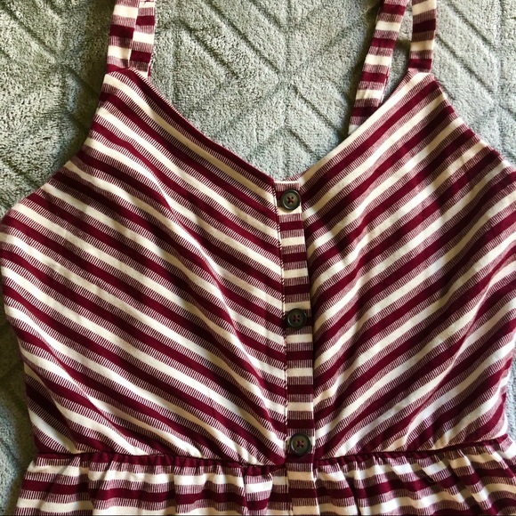 Burgundy/white striped shin length midi dress - Picture 3 of 6